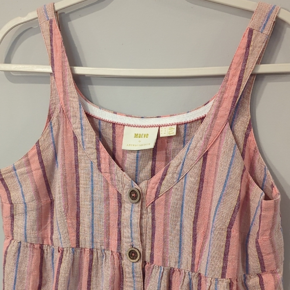Maeve Anthropologie Babydoll Tank Top size 8 Pink Stripes - Picture 2 of 7